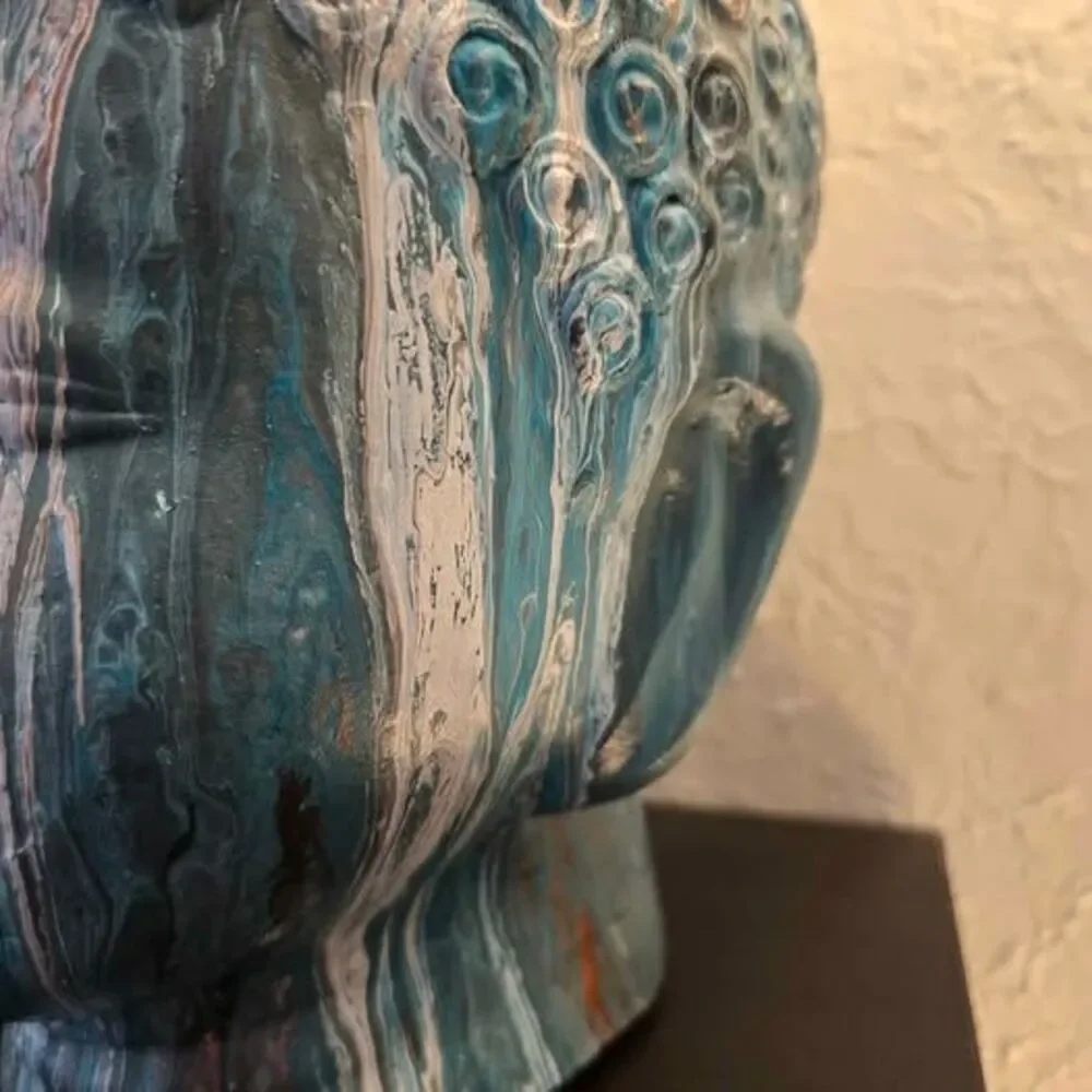 HANDCRAFTED Upcycled Buddah Head HANDPAINTED Tabletop Art Decor